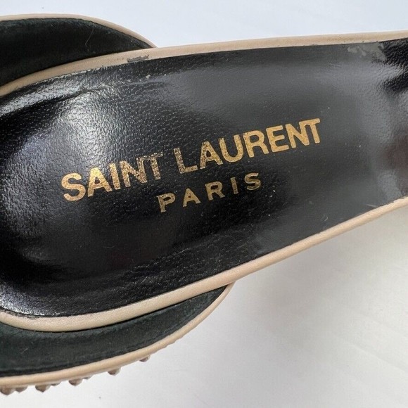 Saint Laurent Shoe Women 8.5 Jane Ankle Strap Italy Studs Heel Party Core 38.5 - Picture 11 of 14
